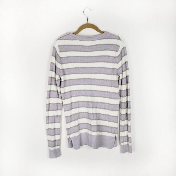 Barefoot Dreams CozyChic Lite Crew Neck Sweater Purple Stripe Womens Size Small - Picture 2 of 8
